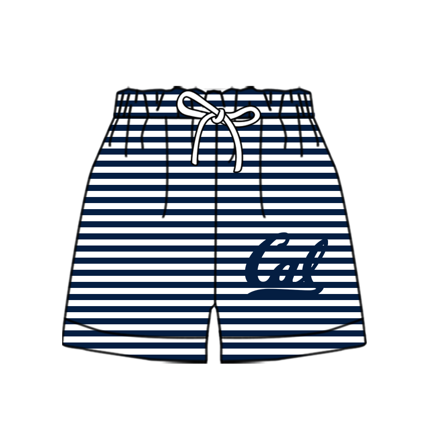 Custom moq 5 mix size milk silk summer teams Baby Navy Blue Striped Drawstring Shorts for Children Elastic Waist Kids Summer Shorts