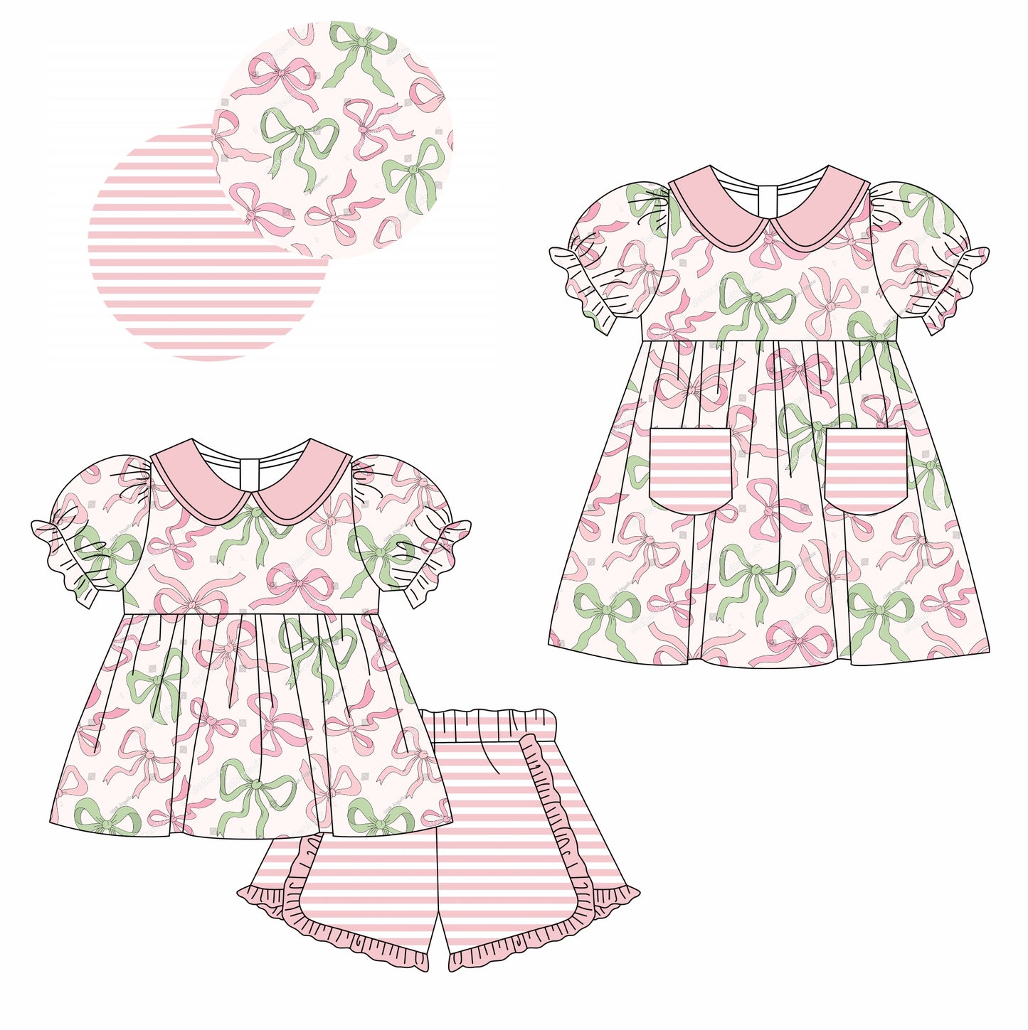11.13 custom each style moq 5eta 4-6week Sibling Sister bow baby girl short sleeve shorts sets and briefs sets and dresses match design