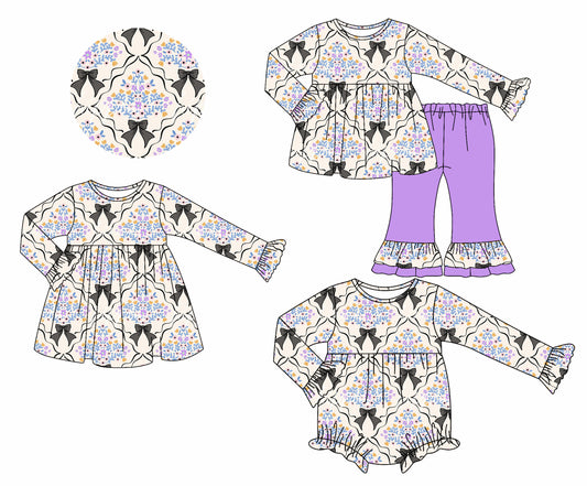 25.7.8 custom each style moq 5eta 4-6week Sibling Sisters bow floral baby girl long sleeve pants sets and dress and rompers match family design