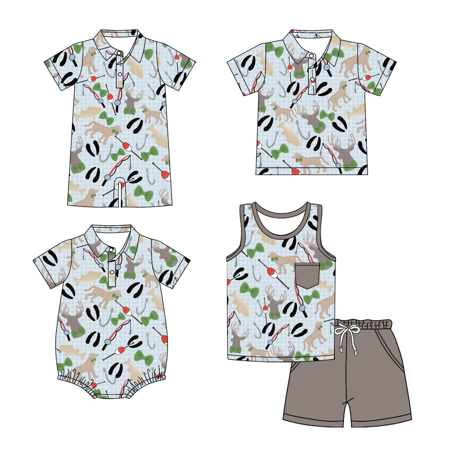 3.10 custom each style moq 5eta 4-6week Sibling Sister fish baby boy sets and boy rompers 1 and romper 2 and top match family design