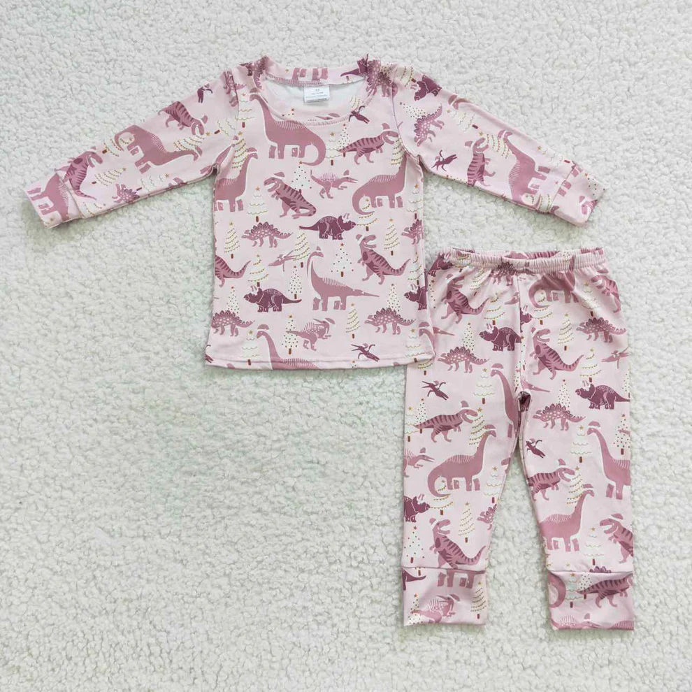 RTS NO MOQ Dinosaur Boys and Girls Long Sleeve Long Pants Pajama Set