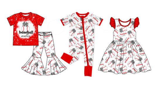 12.11 custom each style moq 5eta 4-6week Sibling Sister baseball baby girl sets and dress and rompers match family design