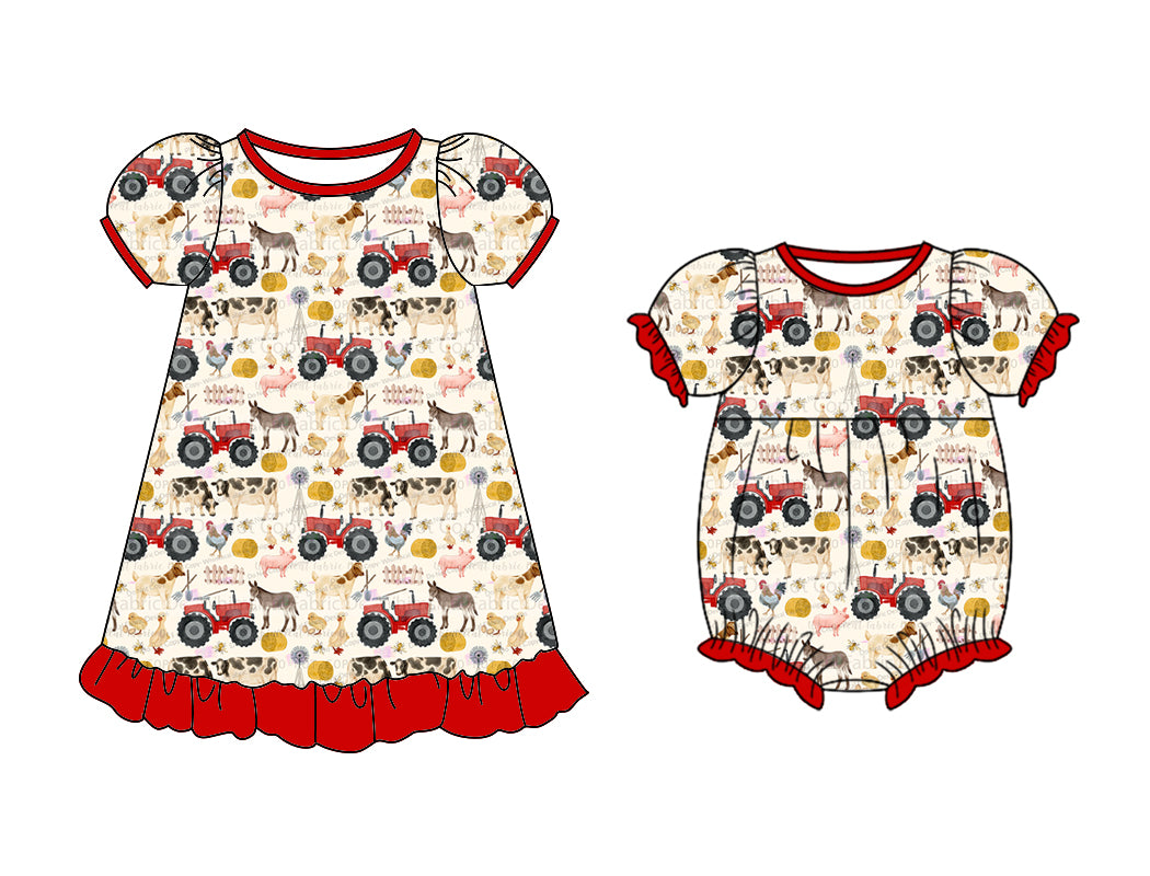 11.11 custom each style moq 5eta 4-6week Sibling Sister baby girl short sleeve dress and rompers match family design
