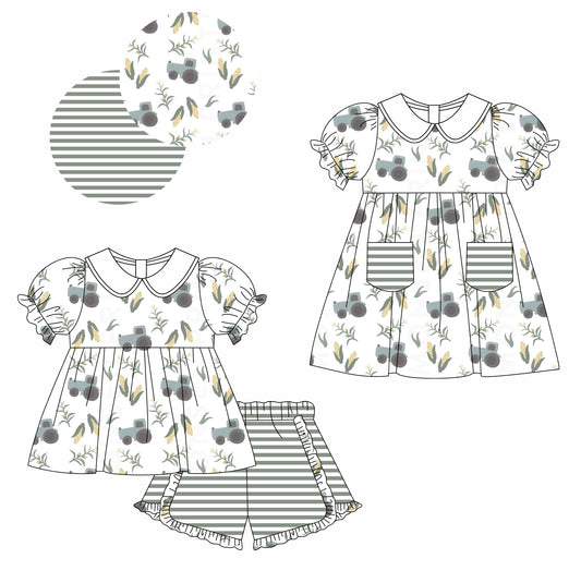 11.22 custom each style moq 5eta 4-6week Sibling Sister floral baby girl short sleeve shorts sets and dresses match design
