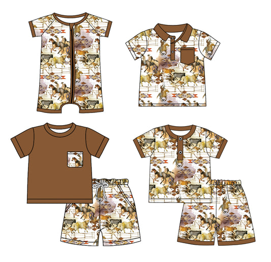 3.19 custom each style moq 5eta 4-6week Sibling Sister horse baby girl sets 1 and sets 2 and boy rompers and top match family design