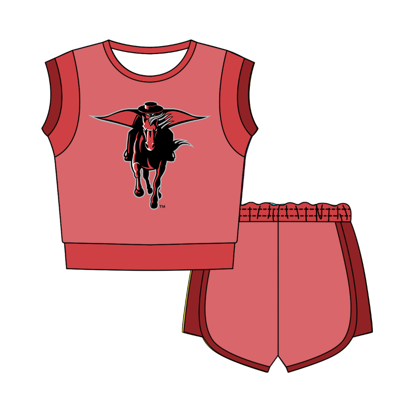 Custom moq 5 mix size milk silk summer teams Red Sleeveless O-Neck Top And Shorts Set Cute And Comfortable Kids' Outfit