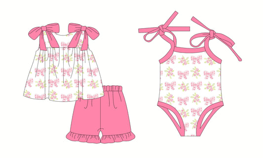 2.26 custom each style moq 5eta 4-6week Sibling Sister bow baby girl short sleeve shorts sets and romper match design