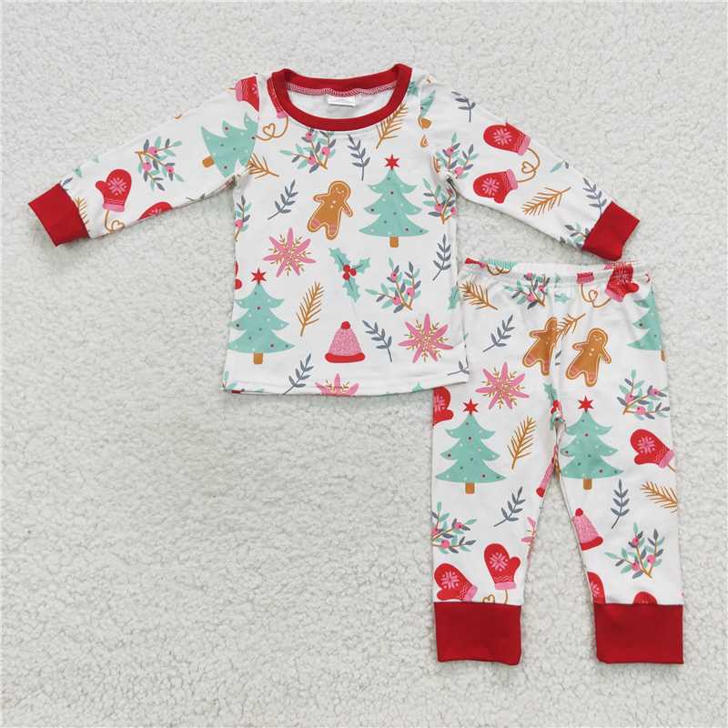 Baby boys girls Christmas style Christmas tree and cookies print on white Family Series Siblings Set