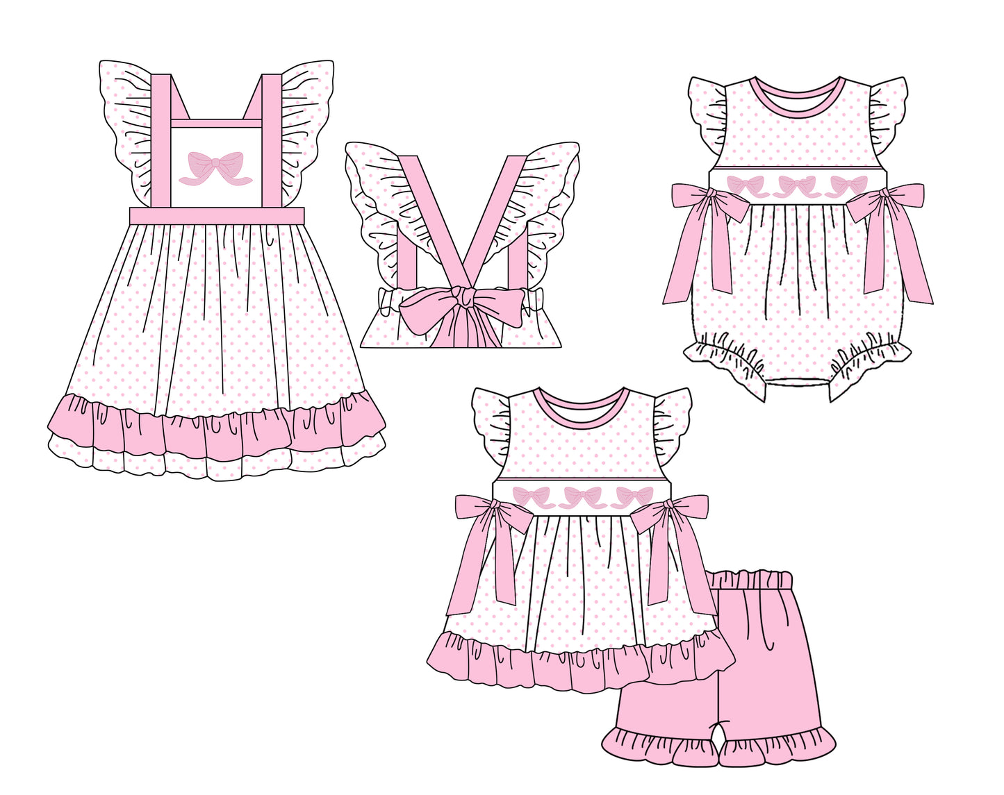 11.23 custom each style moq 5eta 4-6week Sibling Sister bow baby girl short sleeve shorts sets and dress and rompers match family design