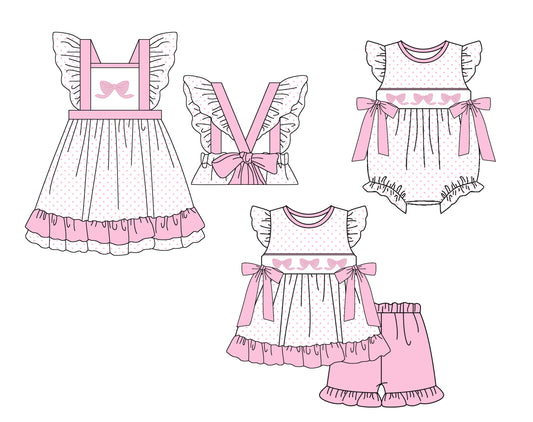 11.23 custom each style moq 5eta 4-6week Sibling Sister bow baby girl short sleeve shorts sets and dress and rompers match family design