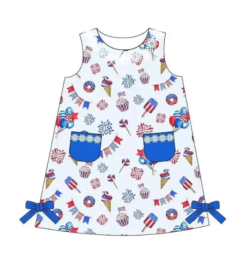 5.17custom each style moq 5eta 4-5week Sibling Sister independence Day print blue girls and boys outfits and baby romper match family design