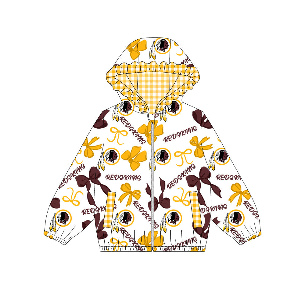 1001-Custom moq 8 mix size milk silk summer team baby girls clothes bow yellow hooded long sleeve top-25.10.9
