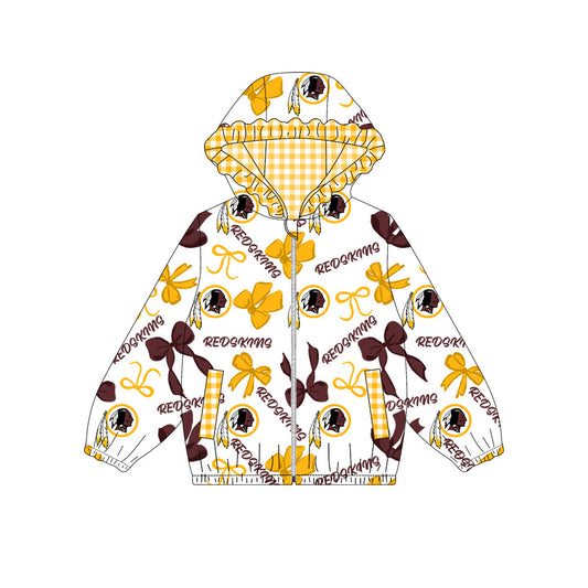 1001-Custom moq 8 mix size milk silk summer team baby girls clothes bow yellow hooded long sleeve top-25.10.9