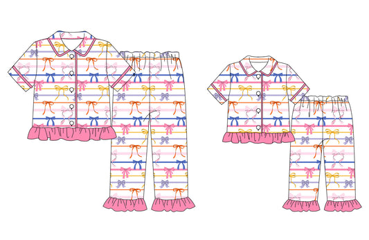 25.9.17 custom each style moq 5eta 4-6week Sibling Sister bow baby short sleeve pants sets and adult sets match design
