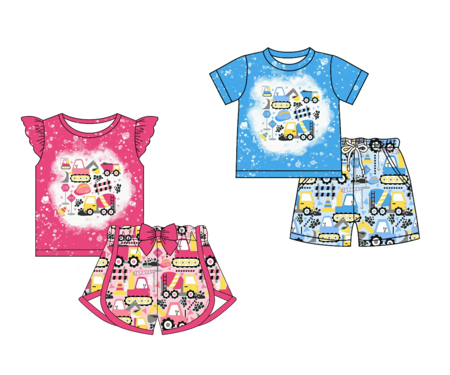 12.5 custom each style moq 5eta 4-6week Sibling Sister baby girl short sleeve shorts fish sets 1 and easter sets 2 match design