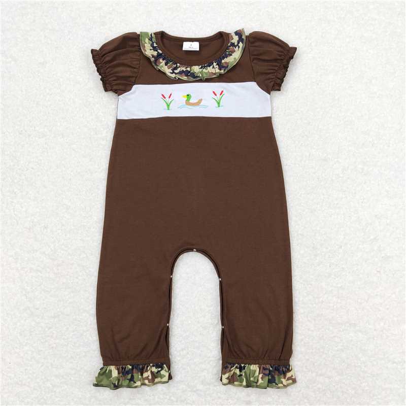 Baby girls Duck flower print brown camouflage Sibling Sister Clothes Sets