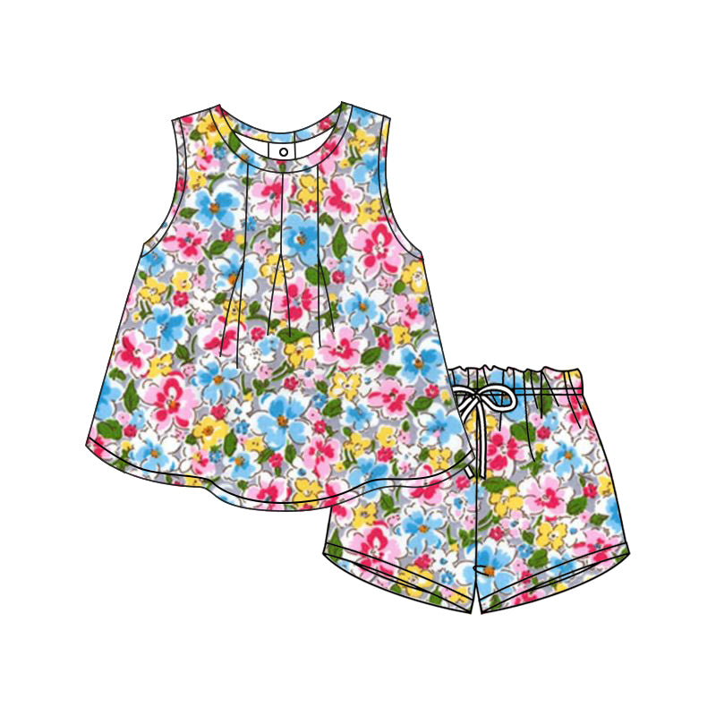 12.9 custom each style moq 5eta 4-6week Sibling Sister floral baby girl short sleeve shorts fish sets 1 and easter sets 2 match design