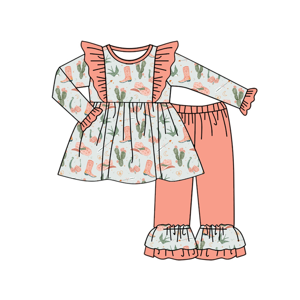 9.7 custom each style moq 5eta 4-6week Sibling Sister catcus boots hats baby girl sets and dress and rompers match family design