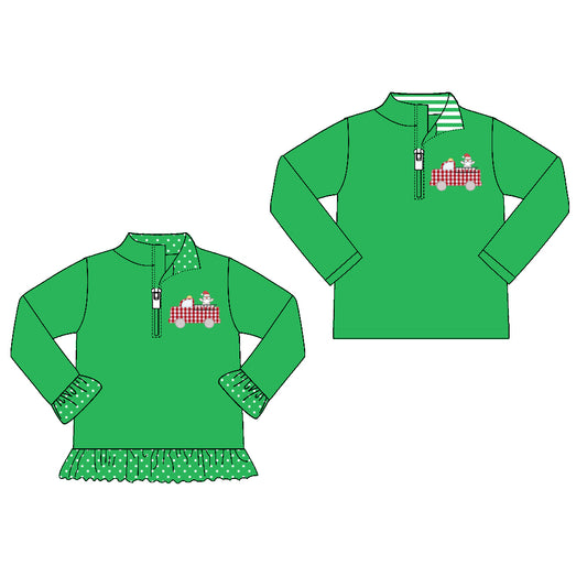 25.7.4 custom each style moq 5eta 4-6week Sibling Sister green baby boy long sleeve top 1 and top 2 match family design