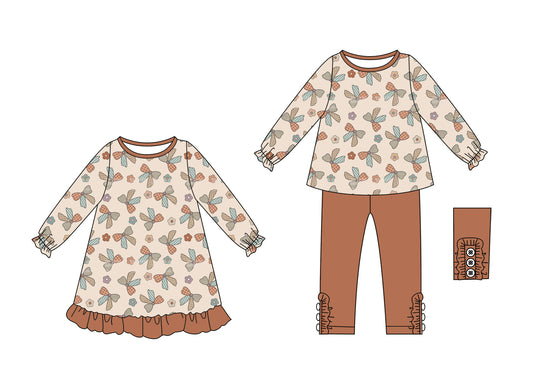 25.6.10 custom each style moq 5eta 4-6week Sibling Sisters bow baby girl long sleeve pants sets and dress match family design