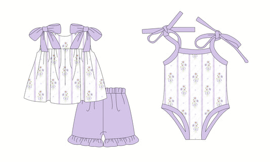 2.24 custom each style moq 5eta 4-6week Sibling Sister floral baby girl short sleeve shorts sets and romper match design