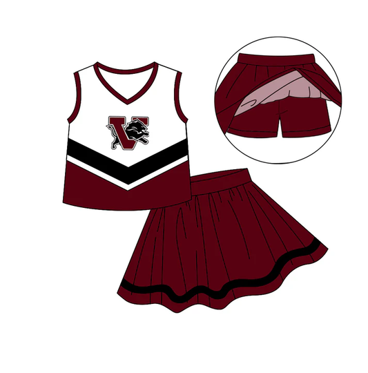 Custom moq 5 each style eta 6-7weeks baby girl clothes team brick red sleeveless skirts sets-25.8.6