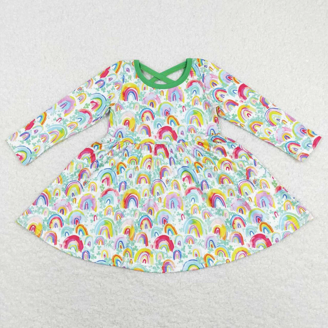 RTS NO MOQ Sibling Baby girl clothes rainbow long sleeved rompers and dress