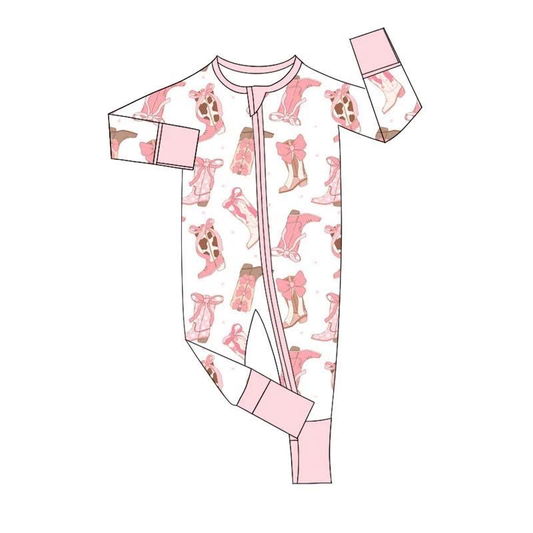 Custom moq 5 mix size milk silk Baby Girl Pink Long-Sleeved Zippered Romper Infant Clothing