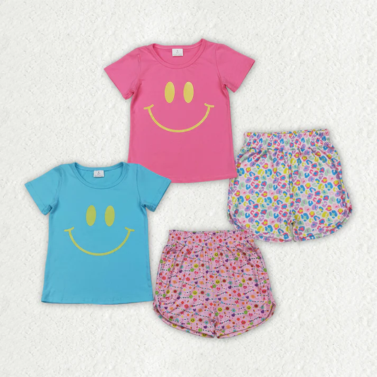 RTS NO MOQ baby girls Clothes smiley short sleeve shorts Sets