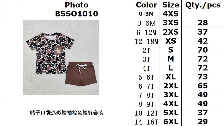 RTS NO MOQ ETA 5/7days Arrived BSSO1010 Duck Pocket Camouflage Short Sleeve Brown Shorts Set