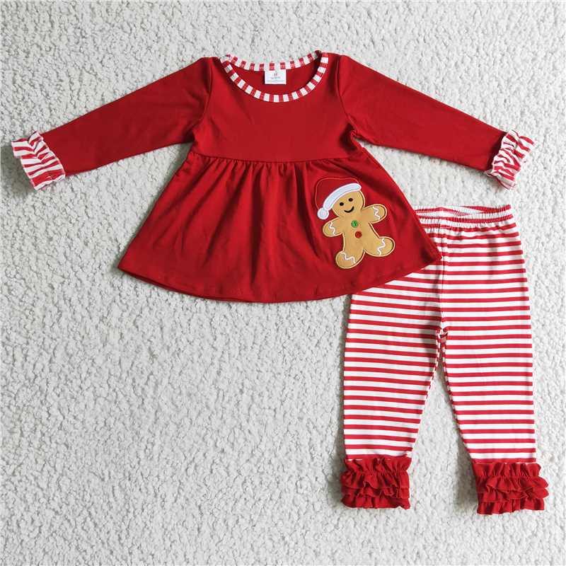 RTS NO MOQ（In Stock) GLP0296 Embroidered Christmas Long Sleeve Pants Set