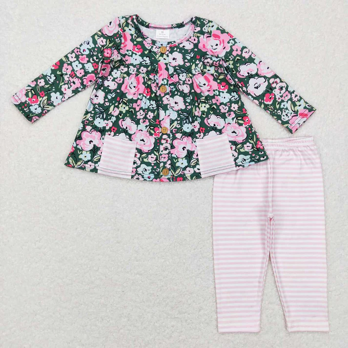 RTS Sibling baby girl clothes floral long Sleeve pants sets