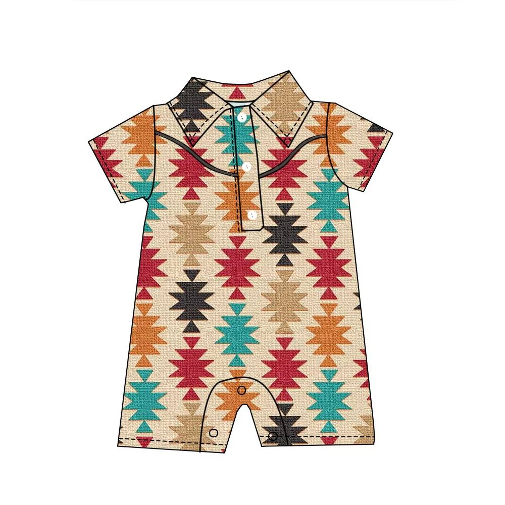 Custom moq 5 each style eta 6-7weeks baby boy clothes geometric short sleeve romper-25.8.9