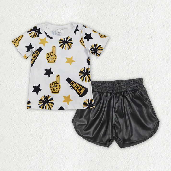 RTS NO MOQ Sibling Baby Girls Boys cheers short sleeve Clothes Sets