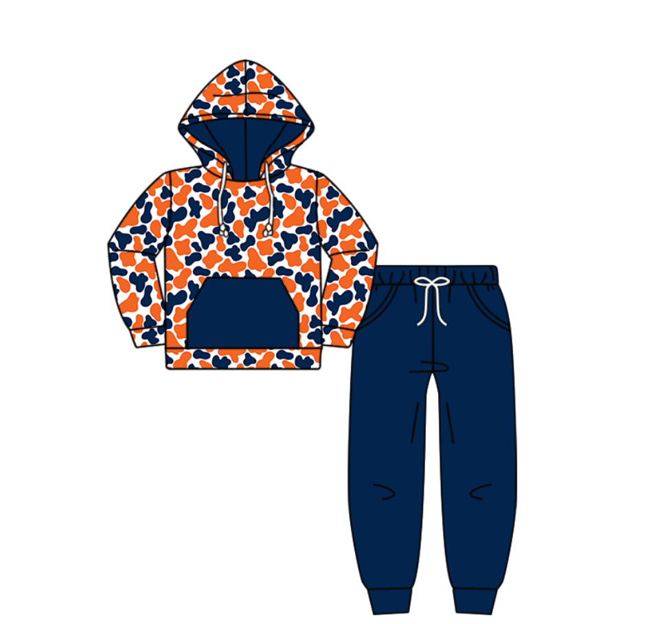 Custom moq 5 mix size milk silk summer team baby boy clothes camouflage hooded long sleeve pants sets-25.8.6
