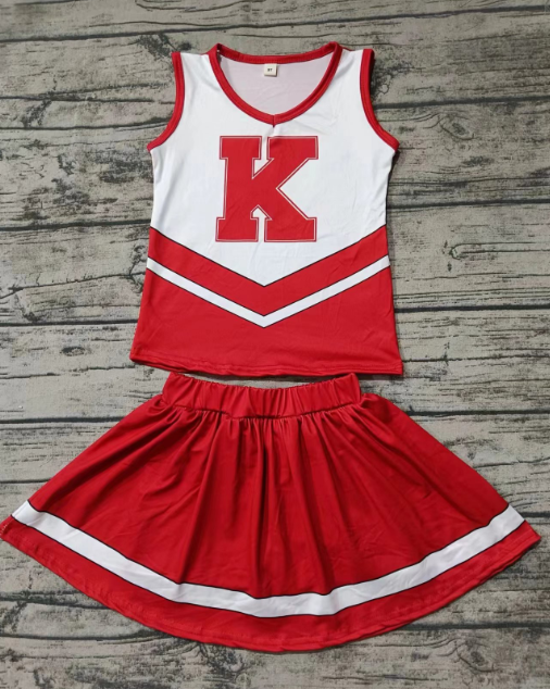 Custom moq 3 eta 6-7weeks  Red Letter K Cheerleading Sleeveless Top & Skirt Set