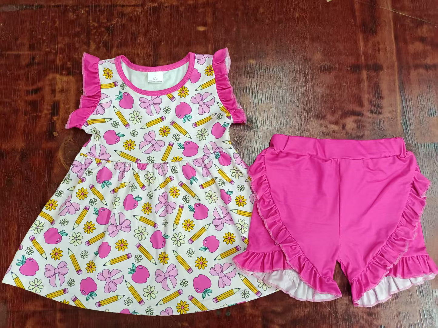 Custom moq 3 eta 6-7weeks baby girls clothes back to school sleeveless shorts sets