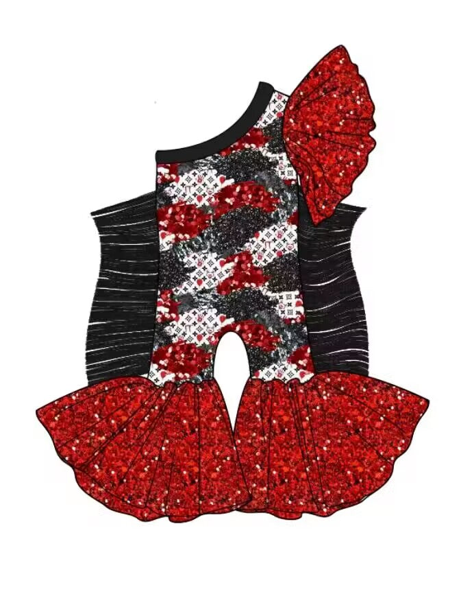custom moq 5 eta 6-7weeks baby girls clothes black tassel red One shoulder Summer jumpsuit