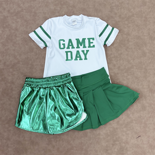 RTS NO MOQ Sibling baby girls clothes Game Day short-sleeved yoga top skirt set and shorts sets
