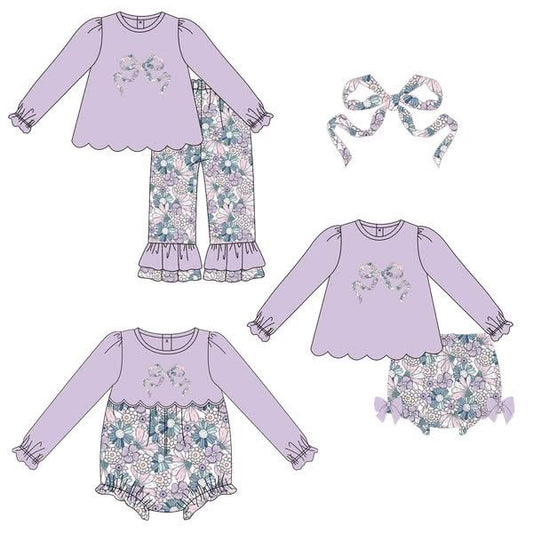 Custom moq 5 each style eta 6-7weeks baby girl clothes bow flroal long sleeve pants sets and romper and brief sets -25.9.4