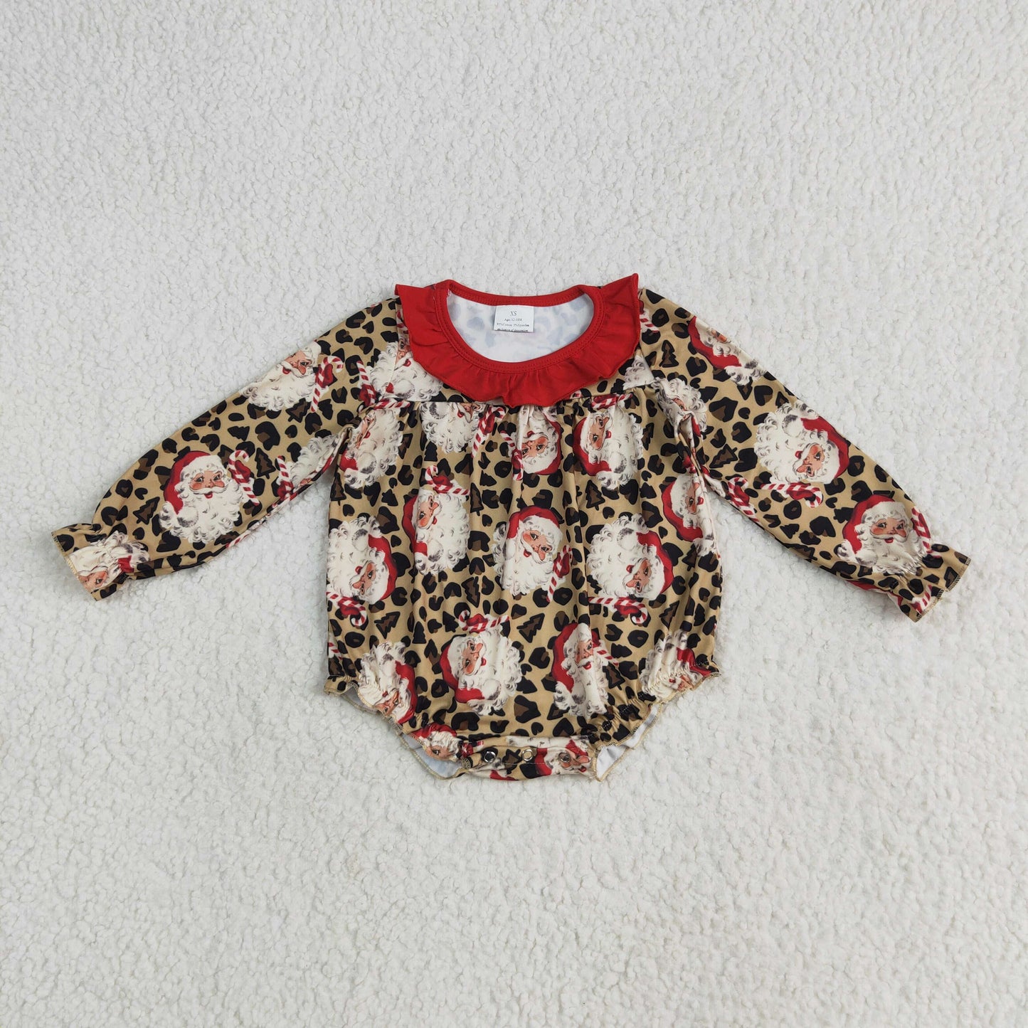 RTS NO MOQ LR2237 Santa Claus leopard print red lace brown long-sleeved jumpsuit