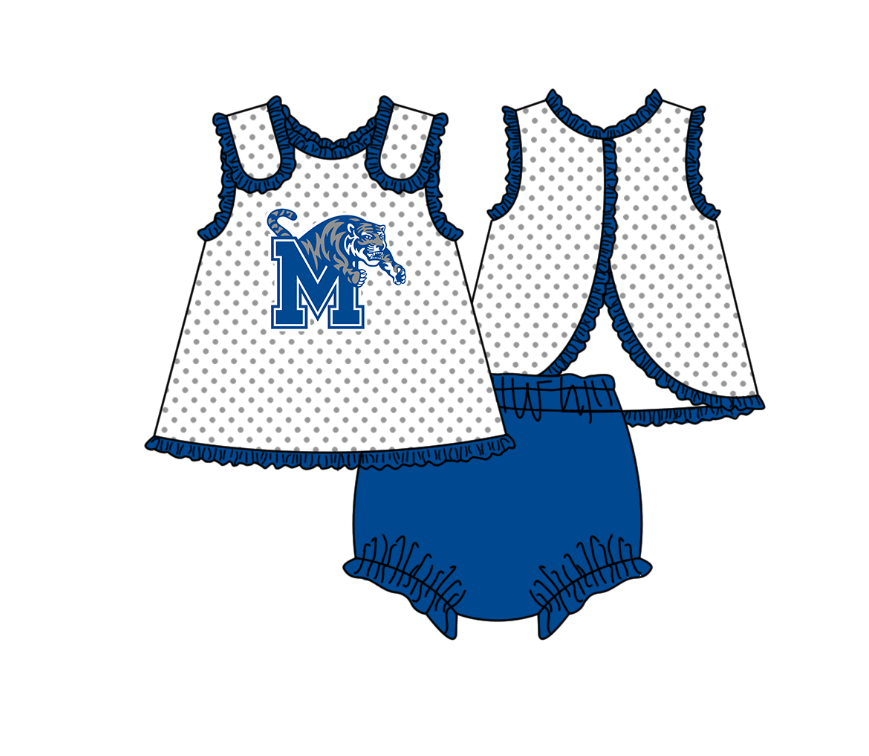 Custom moq 5 mix size milk silk summer teams Spotted Blue Check Set