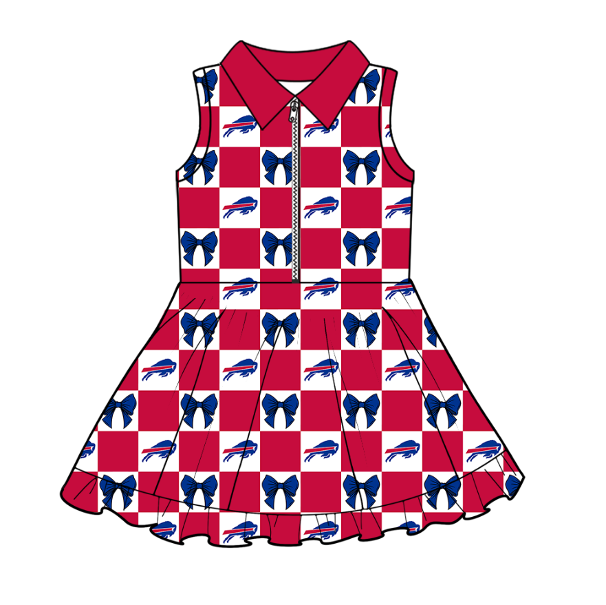 Custom moq 3 or 5 mix size milk silk summer teams baby girl clothes bow blue and red sleeveless dress-26.1.20
