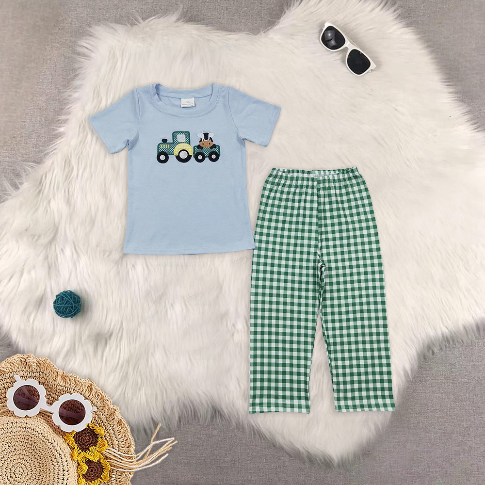 RTS NO MOQ baby boy clothes Embroidery short sleeve pants Sets