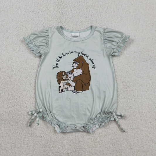 RTS NO MOQ（In Stock ) SR3589 You'll be here in my heart, always a blue short-sleeved jumpsuit with a gorilla bow.