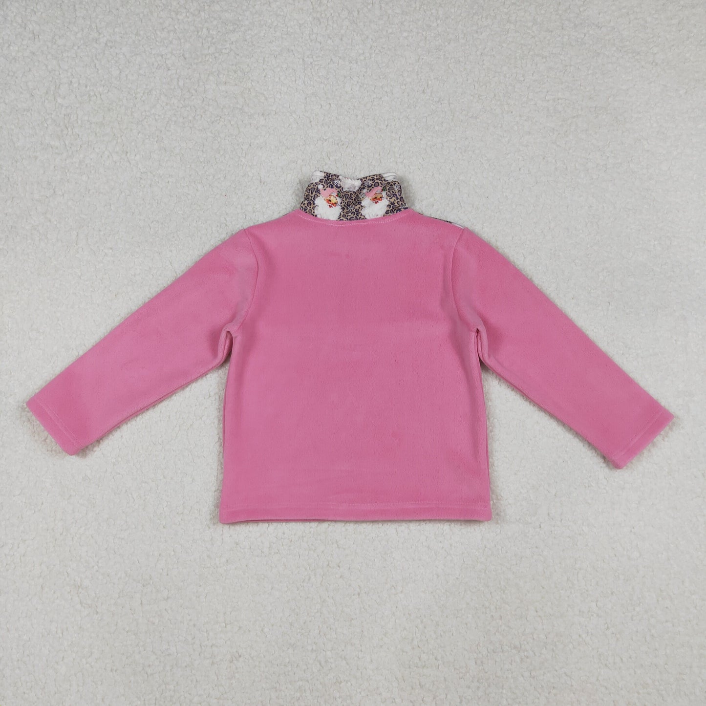 RTS NO MOQ（In Stock) fleece GT1151 Christmas Santa Claus Leopard Print Pink Plush Zipper Long-Sleeved Top