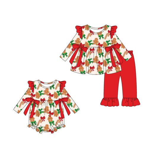 25.5.13 custom each style moq 5eta 4-6week Sibling Sisters Christmas bow baby boy long sleeve pants sets and rompers match family design