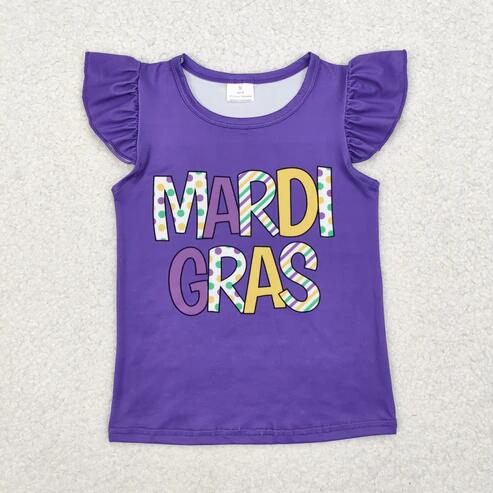 RTS NO MOQ Sibling Baby Boys Girls Short Sleeve Mardi Gras T-shirts Top
