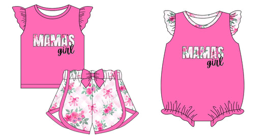 12.3 custom each style moq 5eta 4-6week Sibling Sister MAMA GIRL bow baby girl short sleeve shorts sets and rompers match design
