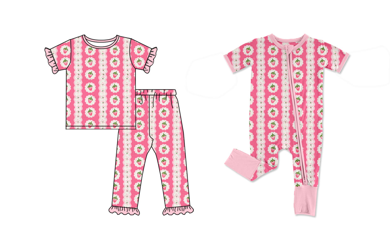 11.13 custom each style moq 5eta 4-6week Sibling Sister strawberry pink baby girls short sleeve sets and rompers match design